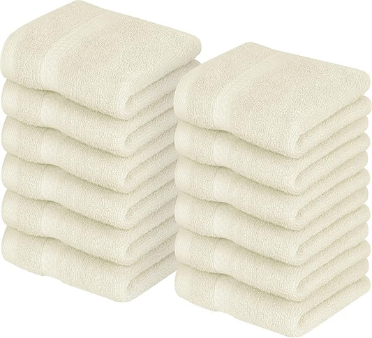 Utopia Towels 12 Pack Premium Wash Cloths Set, 12 by 12 Inches, 100% Cotton Ring Spun, Highly Absorbent and Soft Feel Essential Washcloths for Bathroom, Spa, Gym, and Face, Ivory