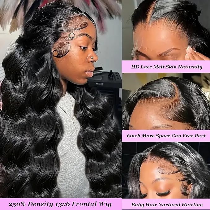 13x6 HD Lace Front Wigs Human Hair Body Wave Lace Front Wigs Human Hair 250 Density HD Lace Front Wigs Human Hair Wigs for Women 13x6 Lace Front Wigs Human Hair Pre Plucked Body Wave Wig 26 inch