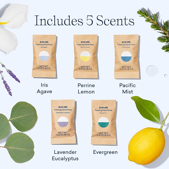 BLUELAND Foaming Hand Soap Refill Tablets, 10-Pack, Variety Scents, Eco Friendly Cleaning Products, 10 x 9 Fl oz