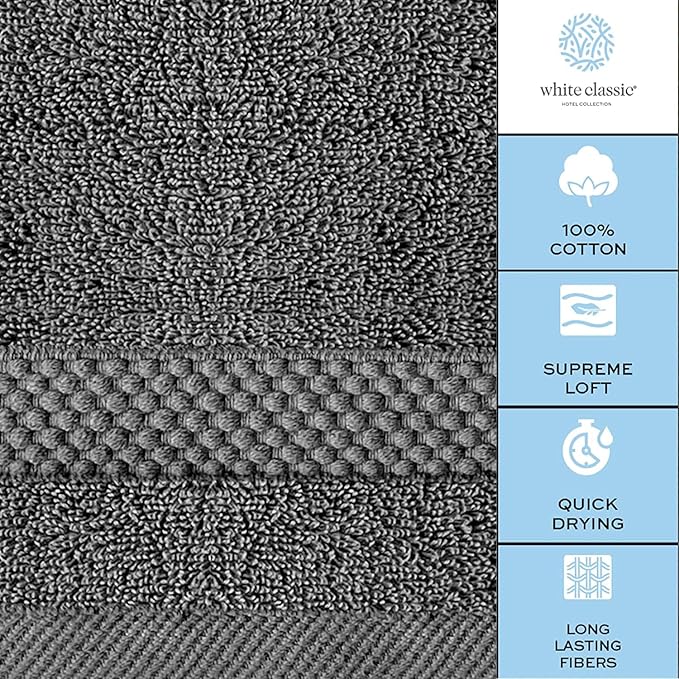 White Classic Luxury Washcloths for Bathroom-Hotel-Spa-Kitchen-Set - Circlet Egyptian Cotton - Highly Absorbent Hotel Quality Face Towels - Bulk Set of 12-13x13 Inch (Dark Gray)