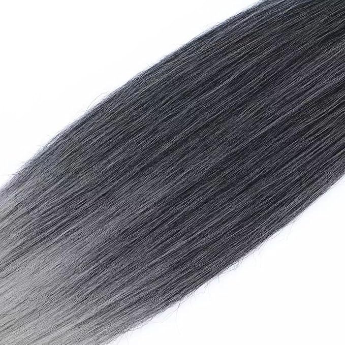 Pre-stretched Braiding Hair, Original Braid Hair Extensions, Hot Water Setting Crochet Hair Braids, Yaki Texture Easy Braiding Hair(28''-8packs, 1b/silver)