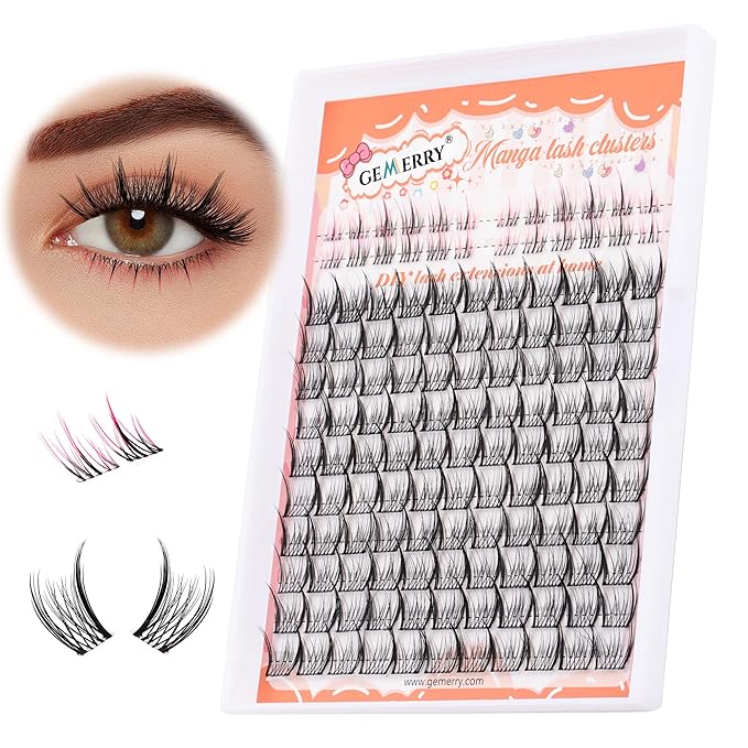 GEMERRY Lash Clusters with Pink Eyelash Clusters 2 Styles 8-12mm Cluster Eyelash Extensions Soft Comfortable Lash Extension Clusters DIY Cluster Lashes for Beginners
