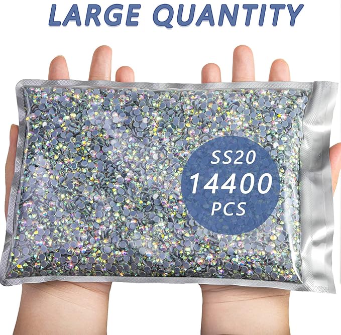 BEADSLAND Hotfix Rhinestones Bulk, 14400PCS Crystal Hot Fix Rhinestones for Crafts Clothes DIY Decoration, Crystal AB, SS20, 4.6-4.8mm