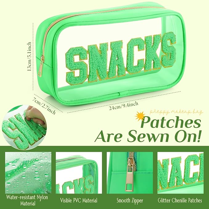 4 Pcs Mama and Baby Toiletry Bag Clear Chenille Letter Pouch Snacks Makeup Stuff Travel Diaper Bag Preppy Transparent Pouch with Zipper for Women Gift(Fluorescent Color)