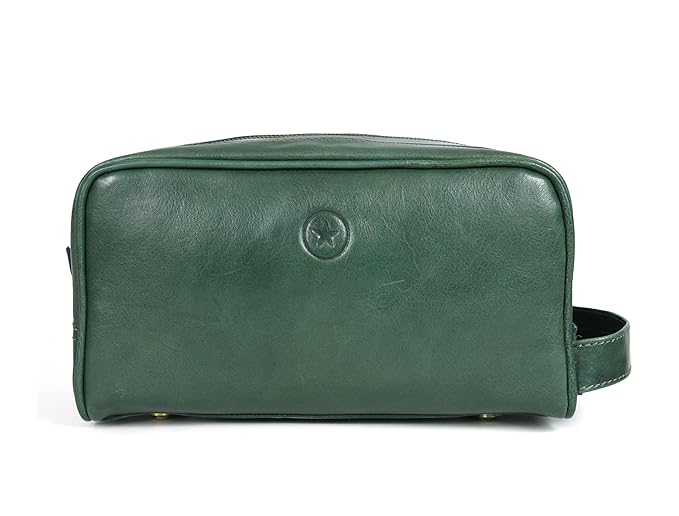Aaron Leather Goods Leather Toiletry Bag for Men and Women Brown 10.5 Inch (Green)