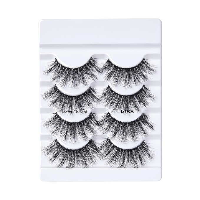 KISS Lash Couture 3D Matte False Eyelashes, Matte Cheviot', 18mm-20mm, Includes 4 Pairs Of Lashes, Contact Lens Friendly, Easy to Apply, Reusable Strip Lashes (Pack of 2)