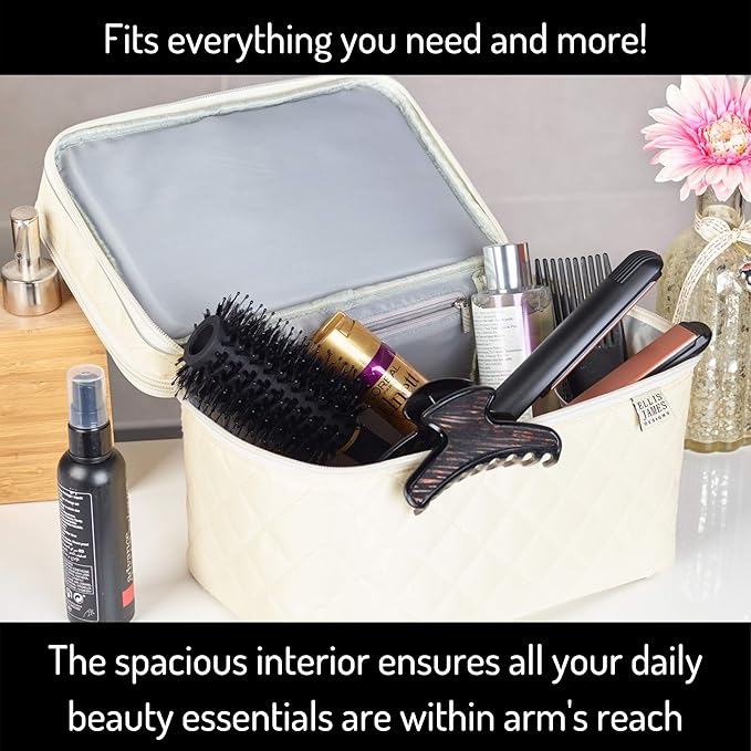 Large Travel Makeup Bag for Women - Cream Make Up Bag for Women - Travel Cosmetic Bag - Makeup Case Gifts for Women, Makeup Organizer Bag, Travel Toiletry Bag for Women