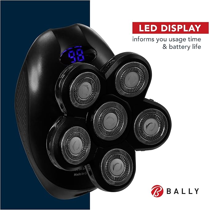 Bally 6 Head Floating Shaver, Total Grooming with 6-in-1 Multi-Functional Electric Floating Shaver, 6 Heads, LED Display, Lithium Rechargeable, 50 Min Usage