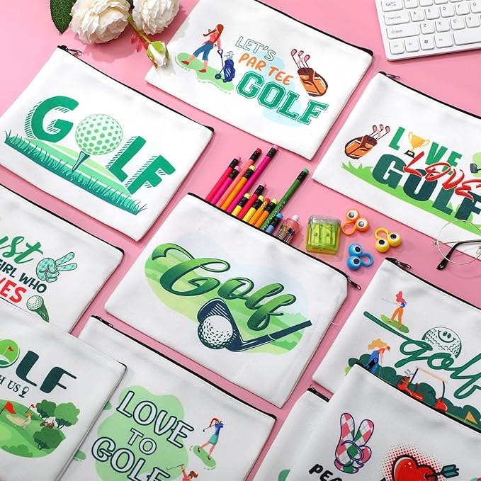 Eccliy 20 Pcs Golf Makeup Bag Golfer Cosmetic Bag Canvas Gifts Golf Accessories for Girls Toiletry Pouch with Zipper for Women Team Party (9 x 7 Inch)