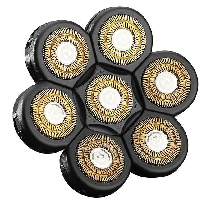 Universal 7 Blades Head Shaver Replacement Heads for Head Shaver and Other Brands Shaver, 7 Heads Head Shaver Bald Shaver Beard Electric Razor Shaver Head (Gold+Black)