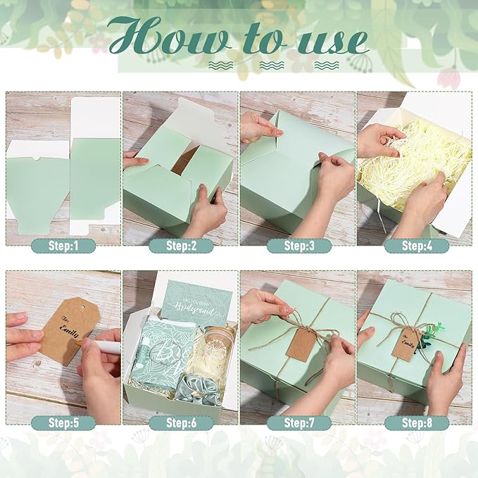54 Pcs Bridesmaid Proposal Gifts Bridesmaid Box Set Include Bridal Shower Gift Box Makeup Bag Invited Card Glass Cup Lip Balm Scrunchie Hair Knotted Bracelet for Maid of Honor(Green)