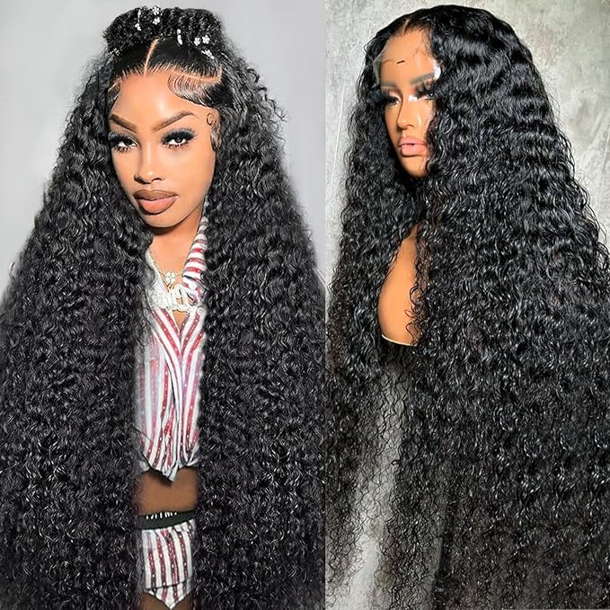 13x6 Deep Wave Lace Front Wigs Human Hair 30 Inch 200 Density HD Lace Front Wigs Human Hair Deep Curly 13x6 HD Lace Frontal Glueless Wigs Pre Plucked for Women Natural Black