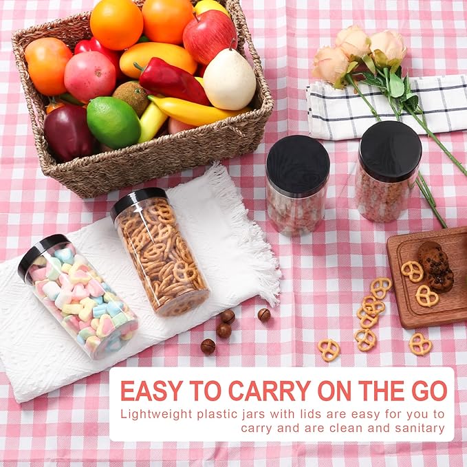 Plastic Jars with Lids 32 oz 6Pack,Empty Clear Plastic Jars with Lids for Storage, Round Leakproof Containers for Nuts,Cookies,Dried Fruit,Small Snacks(32fl.oz,set of 6)