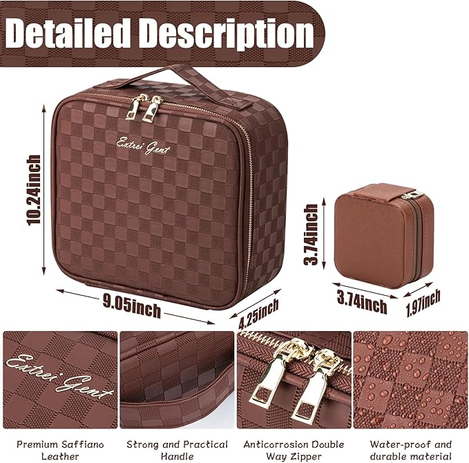 Makeup Travel Train Case with Mirror LED Light 3 Adjustable Brightness Cosmetic Bag Portable Storage Adjustable Partition Waterproof Makeup Brushes Makeup Jewelry Gift for Women