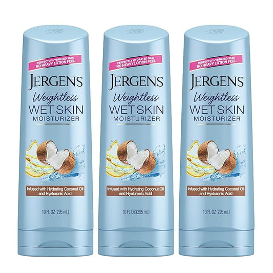Jergens Wet Skin Body Moisturizer with Coconut Oil, In Shower Lotion for Dry Skin, Fast-Absorbing, Non-Sticky, Dermatologist Tested, 10 Oz, Pack of 3