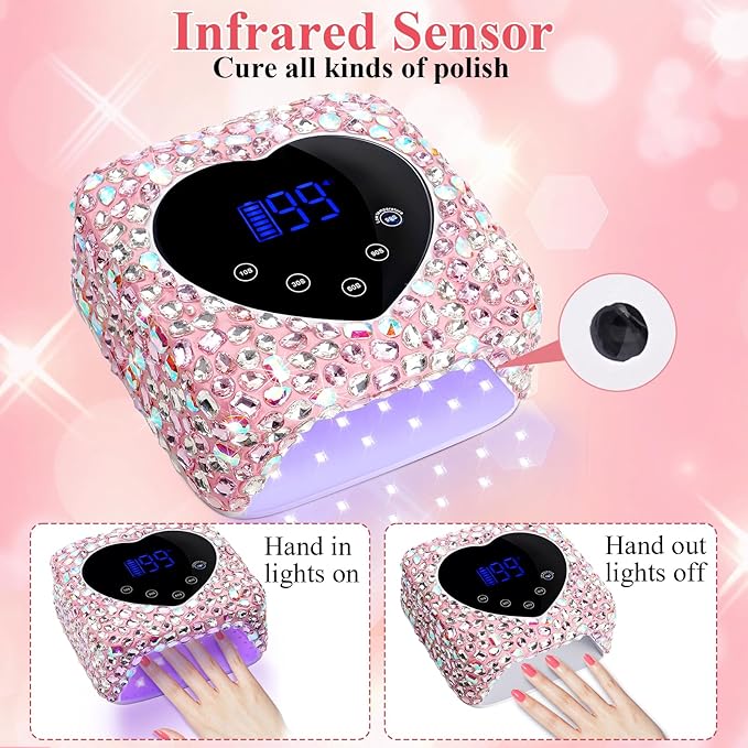 Cordless UV Led Nail Lamp, Diamond UV Nail Lamp for Gel Nails, Rechargeable Nail Dryer, Heart with 5 Timer and LCD Monitor, Professional for Valentines Day Gifts and Home Salon