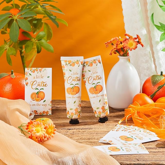 24 Sets Baby Shower Hand Cream Bulk Shower Orange Cutie Favors Bridal Thank You Appreciation Hand Cream for Guests Travel Size Lotion with Organza Bags