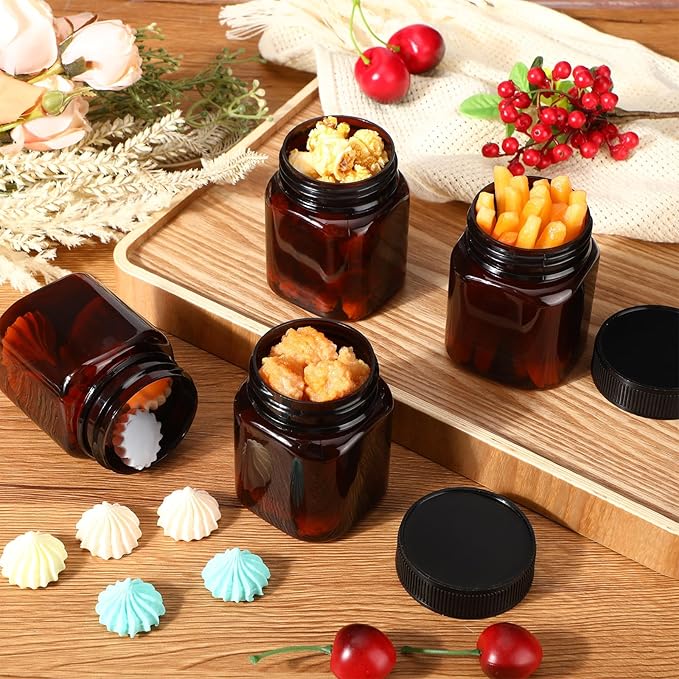 Tanlade 40 Pcs Amber Plastic Jars with Lids Round Cosmetic Containers Amber Jars Refillable Containers for Powder Liquid Food Storage Kitchen Cosmetic Lotion Ointments Creams Essential Oil (4 oz)