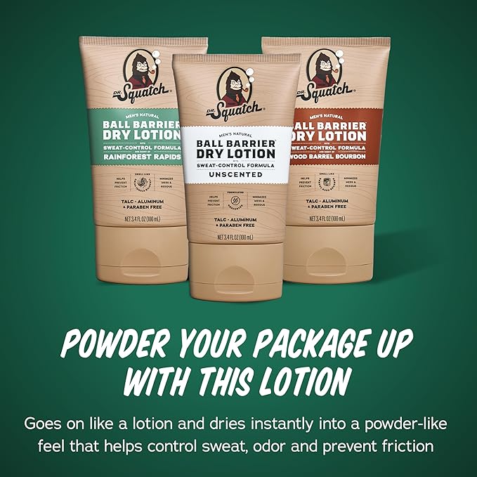 Dr. Squatch Ball Barrier Dry Lotion, No Mess Body Powder Lotion for Men, Made With Natural Ingredients - 2-Pack Unscented