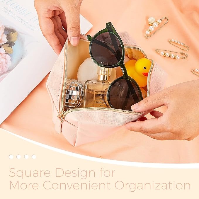 8 Pcs Makeup Bag Pu Leather Cosmetic Pouch Waterproof Small Toiletry Bag Portable Cosmetic Organizer Water Resistant Storage Purse for Lady Women Daily Storage Travel Organizer (Pink,Medium)