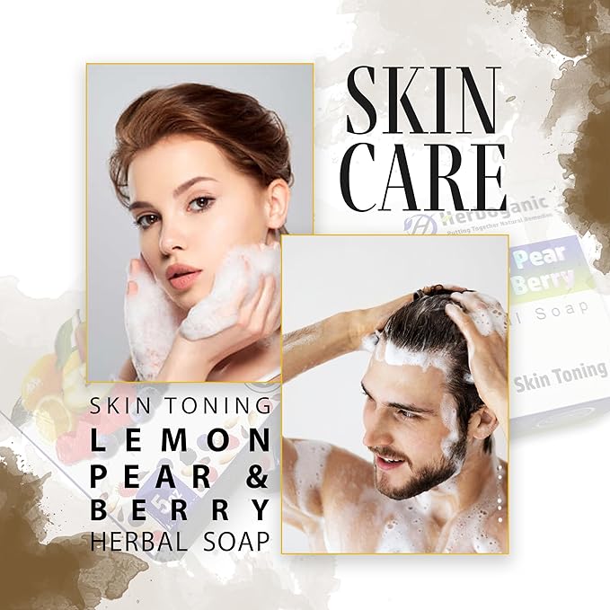 Lemon Pear and Berry Herbal Soap | Pack of 6 of 5oz soap Bar | Ideal for Men and Women, Soothing and Nourishing Soap for Moisturization