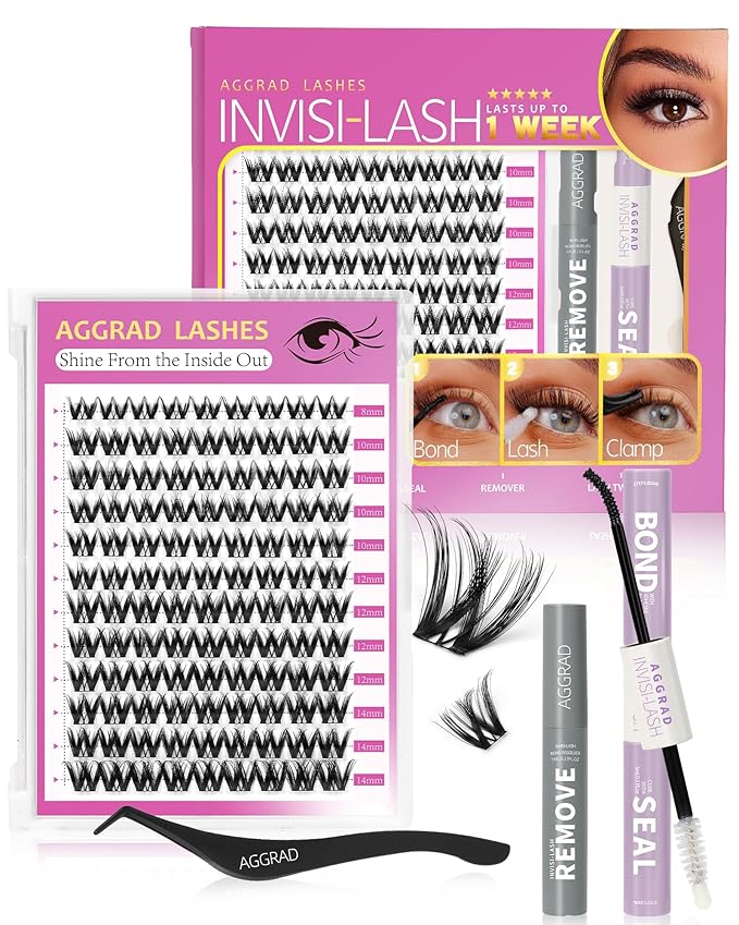 Flora Lash Clusters Kit 8-14mm D Curl Wispy Eyelash Clusters Spiky WideSpan DIY Eyelash Extension Kit Spiky Cat Eye Lashes Individual Fake Eyelashes Clusters Kit 0.05mm Ultra-Thin Black Band