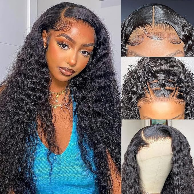 26 Inch 5x5 Lace Front Wigs Human Hair Pre Plucked 150% Density Water Wave Glueless Lace Frontal Wigs Human Hair for Women 5x5 Brazilian Virgin HD Lace Closure Human Hair Wigs with Baby Hair
