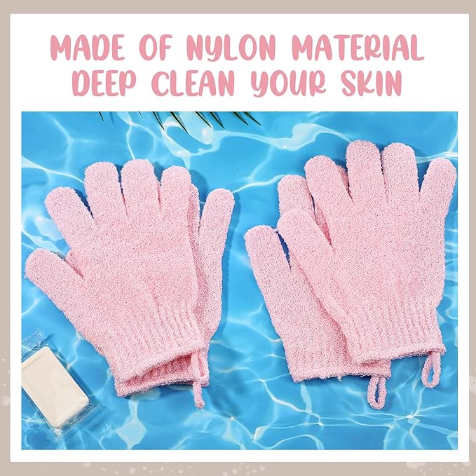 104 Pcs Exfoliating Glove Bulk Shower Gloves with Hanging Loop Exfoliating Body Scrubber Dead Skin Remover for Body Bath Beauty Spa Massage Scrubs Men Women Bathing (Pink)