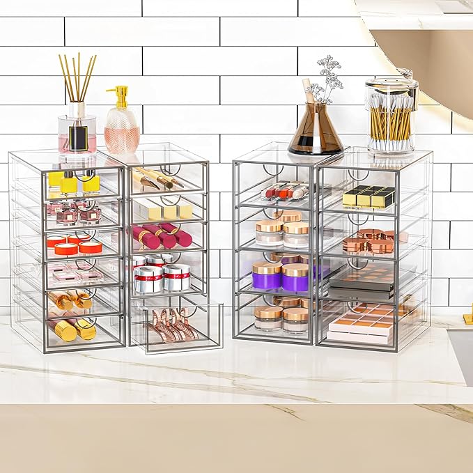 Arcylic Makeup Organzier with 5 Drawers, Clear Stackable Storage Drawers, Bathroom Countert Organizer,Plastic Storage Bins For Vanity, Cabinets, Pantry, Home Organization and Storage