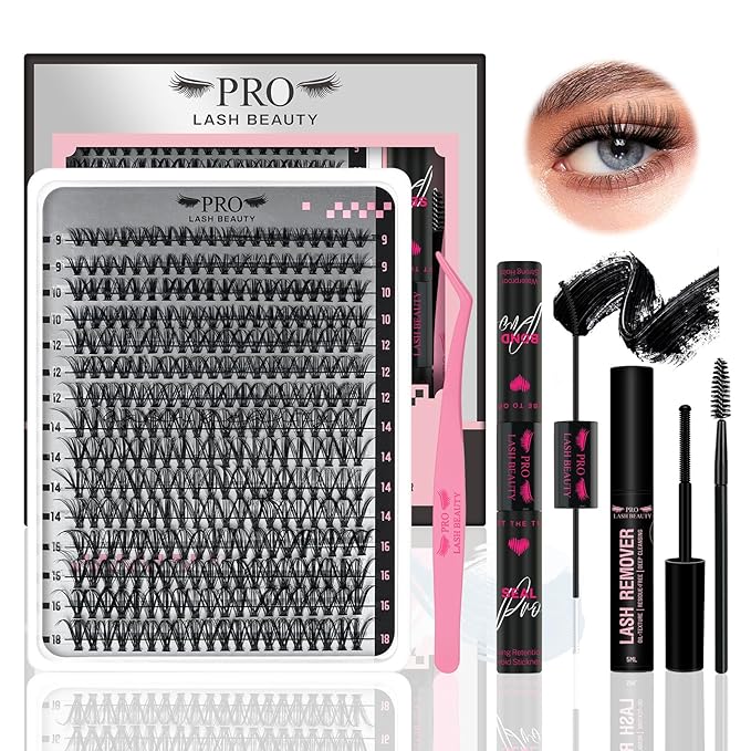 DIY Lash Extension Kit 300 Pcs Lash Clusters D Curl, Mix Eyelash Clusters Individual Lashes Kit Lash Bond And Seal Lash Remover Eyelash Brush Lash Tweezer Self Apply At Home(30D-9-18mix Kit)