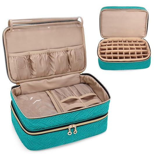 BAFASO Nail Polish Organizer Holds 40 Bottles (15ml - 0.5 fl.oz), Nail Polish Case with Manicure Tools Storage Sections (Patented Design), Teal