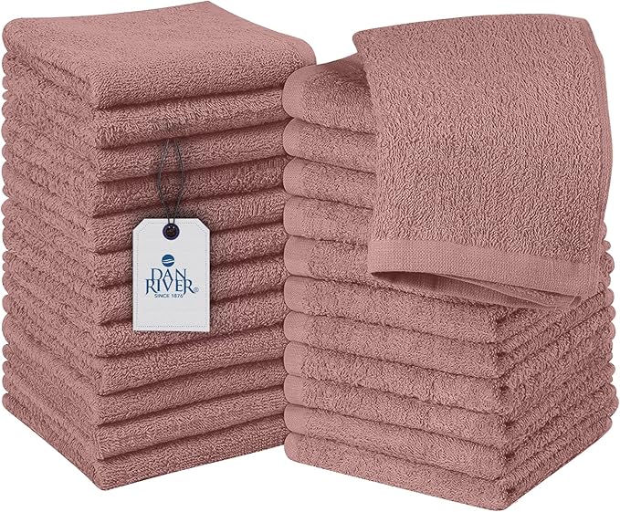 DAN RIVER 100% Cotton Washcloths 24 Pack Premium Quality Face and Body Cloth, Quick Dry Essential Towels for Bathroom, Hand, Kitchen & Cleaning, Baby Washcloths | 12X12 in | 400 GSM | Dusty Rose