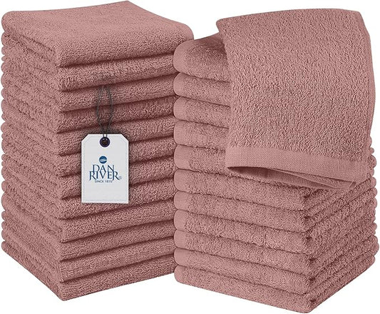 DAN RIVER 100% Cotton Washcloths 24 Pack Premium Quality Face and Body Cloth, Quick Dry Essential Towels for Bathroom, Hand, Kitchen & Cleaning, Baby Washcloths | 12X12 in | 400 GSM | Dusty Rose