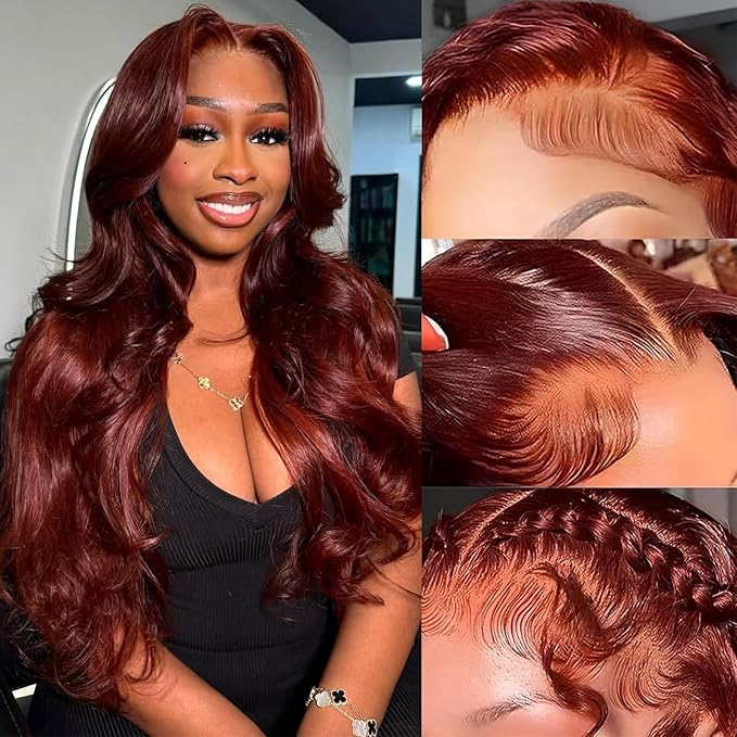 36 Inch Reddish Brown Lace Front Wigs Human Hair Long 13x6 Body Wave Lace Front Wig Human Hair Pre Plucked 180% Density Auburn Hd Full Lace Frontal Wig Wear and Go Glueless Brown Wig for Women
