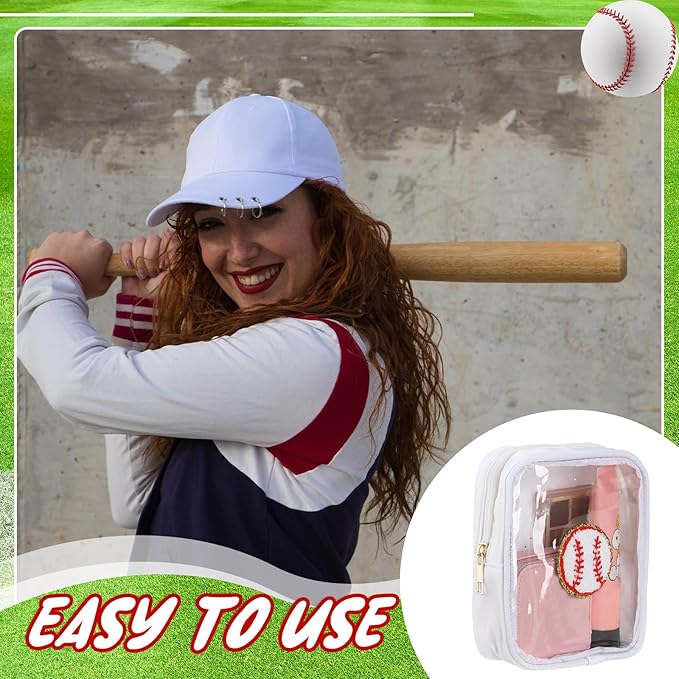 Reginary 12 Pcs Chenille Patch Gift Bags Senior Night Gift Bag Waterproof Travel Size Pack for Party Favors Team Stuff(White,Baseball)