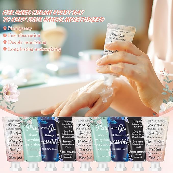 48 Pcs Christian Hand Cream Bulk for Women Mothers Day Church Gifts in Bulk Bible Travel Hand Lotion for Dry Hands Bible Verse Hand Lotion for Mom Grandma Holiday mothers day Gift
