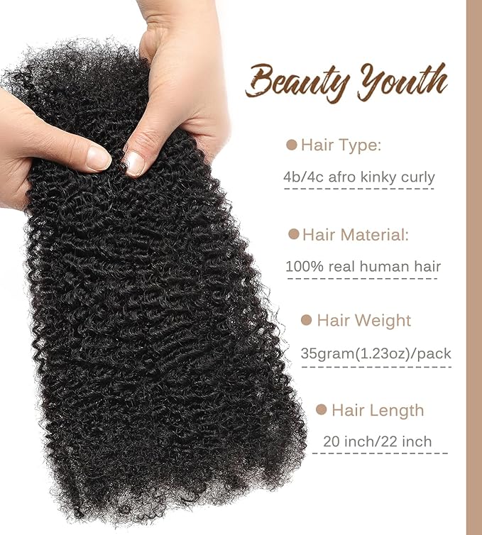 Afro Kinky Bulk Human Hair for Braiding – 20 Inch, Double Drawn, 35g/Strand, Natural Black – Kinky Curly Braiding Hair for Locs, Twists, Loc Repair, Dreadlock Extensions (Natural Black, 20 Inch)