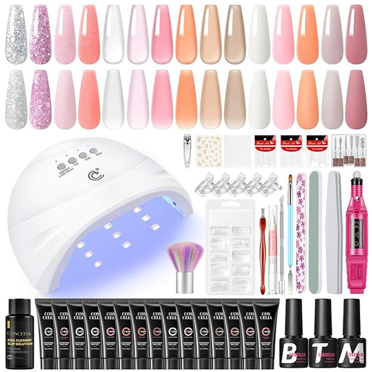 COSCELIA 41pcs Poly Nail Gel Kit Starter Kit with U V Light and Drill, 15 Colors 16ML Nail Extension Gel for Beginners with Everything Professional Nail Lamp Gifts for Women