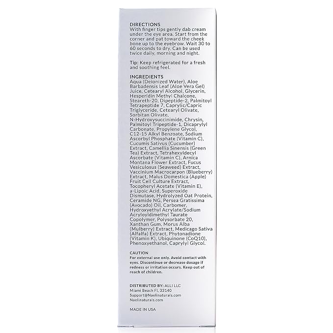 NAELI Eye Cream for Dark Circles, Puffiness & Wrinkles with Anti Aging Apple Stem Cell & Peptide Complex - Reduces Fine Lines, Diminishes Bags & Restores Under Eye, 1.4 oz