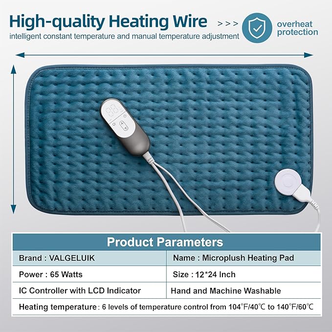 Heating Pad for Back Pain Relief, Abdomen, Cramps, Neck, Shoulder, 12x24 inches, Moist/Dry Heat, Auto-Off, Machine Washable, Christmas/Mother's Day Gift, Gifts for Women Mom Dad Daughter