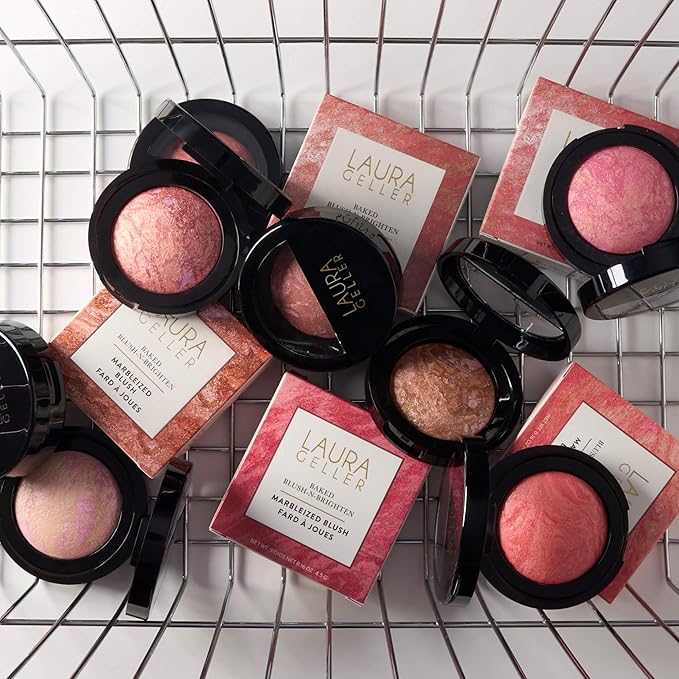 LAURA GELLER NEW YORK Baked Blush-n-Brighten Marbleized Blush for Cheeks - Coral Cove - Natural Finish - Buildable Color