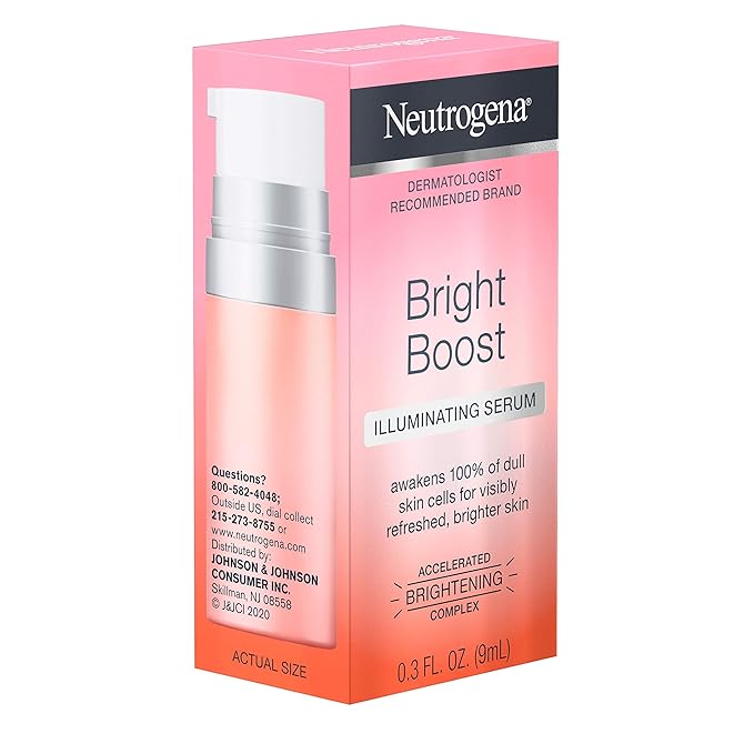Neutrogena Bright Boost Illuminating Face Serum with Neoglucosamine & Turmeric Extract for Even Skin Tone, Resurfacing Serum for Face to Reduce Dark Spots & Hyperpigmentation, 0.3 fl. oz