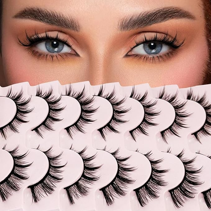 Manga Lashes Cat Eye Lash NINGLASH False Eyelashes Natural Look Wispy Fake Eyelash 13mm Faux Lashes Strips 7 Pairs Lash Pack