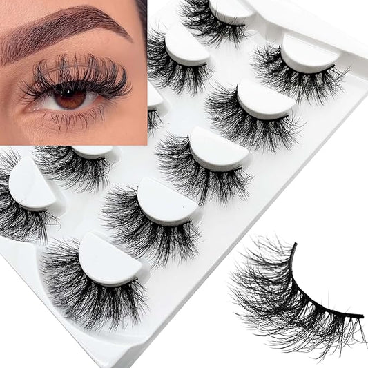 False Eyelashes Mink Lashes Fluffy Dramatic 20mm Long Faux Mink Eyelashes D Curl Wispy Fake Lashes Pack Look Like Extension