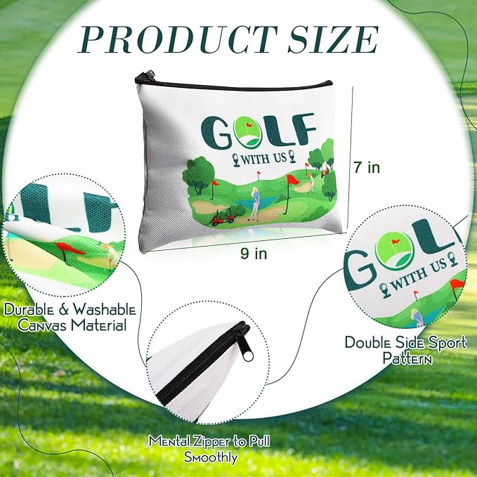 Eccliy 20 Pcs Golf Makeup Bag Golfer Cosmetic Bag Canvas Gifts Golf Accessories for Girls Toiletry Pouch with Zipper for Women Team Party (9 x 7 Inch)