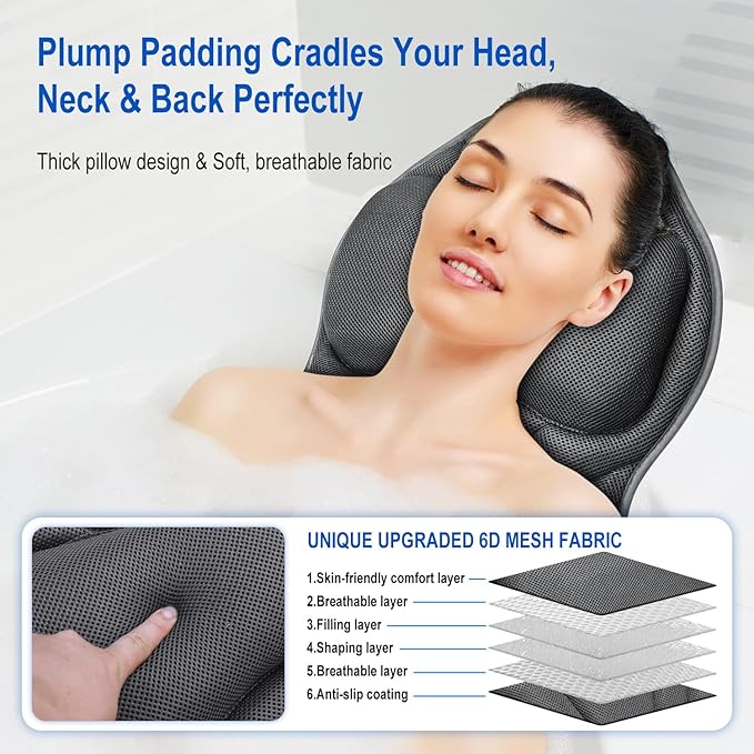 Full Body Bath Pillow for Bathtub, Luxury Bath for Women Thick Bathtub Cushion for Soaking Tub with Laundry Bag, Bathtub Pillow Luxury Bathtub Pillows for Spa (Grey)