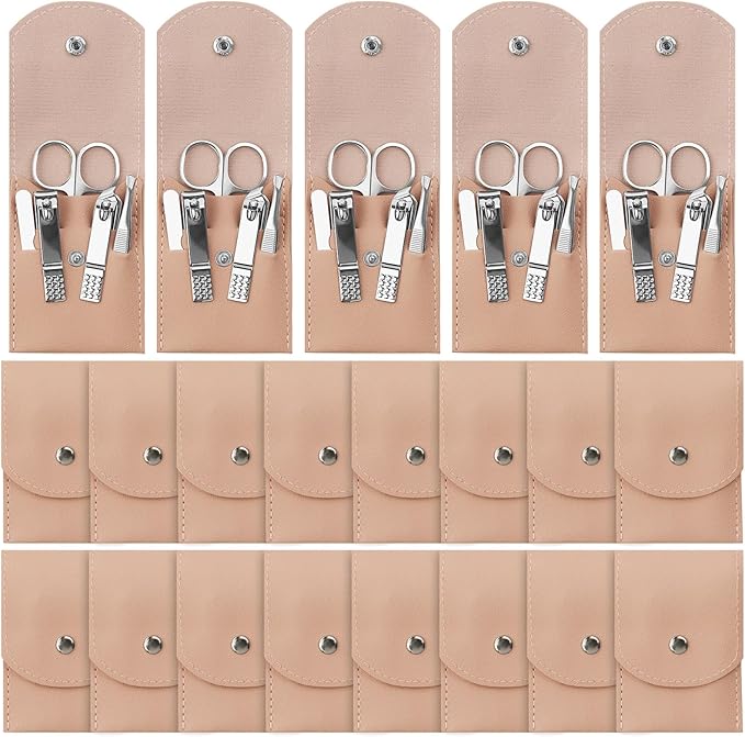 Manicure Set Bulk, Nail Clippers Kit Stainless Steel Fingernail Clippers Set, Sturdy Nail Tip Cutter Trimmers Professional Grooming Toenail Clippers Personal Pedicure Kits Gift Pink (24 Pack 7 in 1)