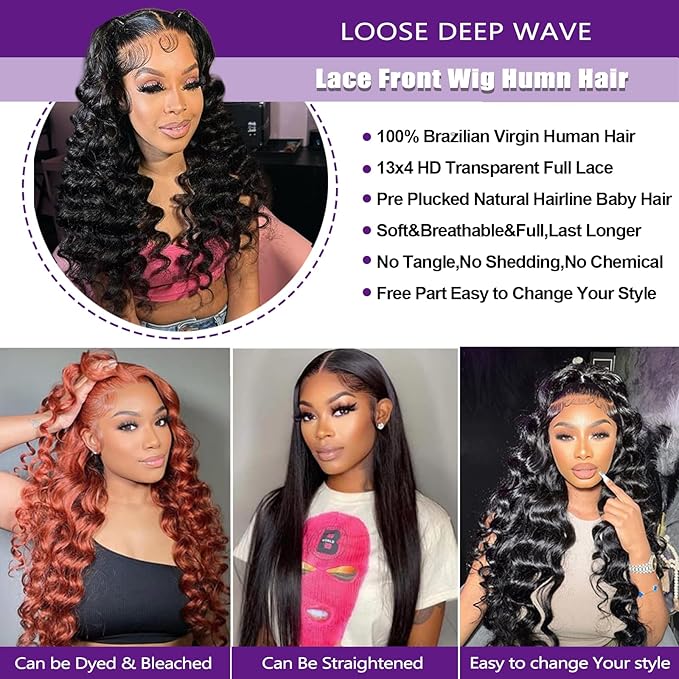 32 Inch Loose Deep Wave Lace Front Wigs Human Hair 13x4 Hd Lace Front Wigs Human Hair Pre Plucked 180% Density Loose Wave Frontal Glueless Wigs With Baby Hair