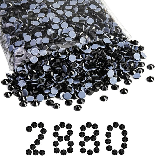 BEADSLAND Hotfix Rhinestones Bulk, 2880PCS Crystal Hot Fix Rhinestones for Crafts Clothes DIY Decoration, Black, SS30, 6.3-6.5mm