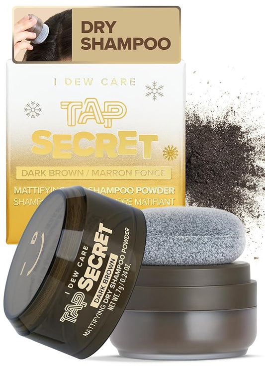 I DEW CARE Biotin Clarifying Dry Shampoo - Tap Secret Dark Brown Limited Edition | Strengthening & Volumizing, Powder Type, Refillable, Travel size, Non-aerosol, Mother's Day, 0.24 Oz